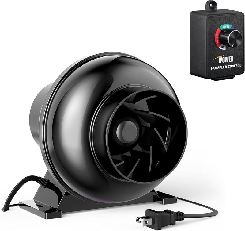 I-Power 4 Inch 195 CFM Inline Ventilation Fan with Variable Speed, Air Circulation Vent Blower for Grow Tent, Greenhouse, Kitchen, Basement, Black - Image 1
